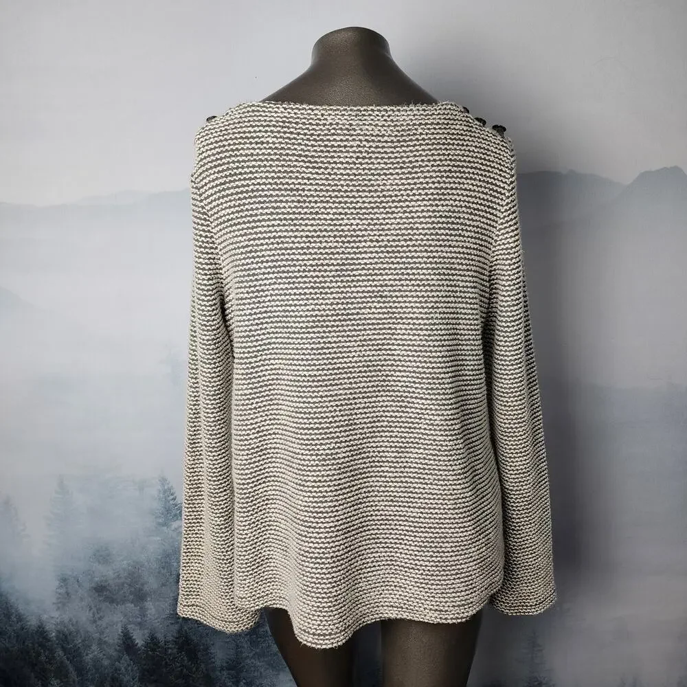 Roxy Free Thinking Button Trim Knit Gray Sweater | Junior's Medium
